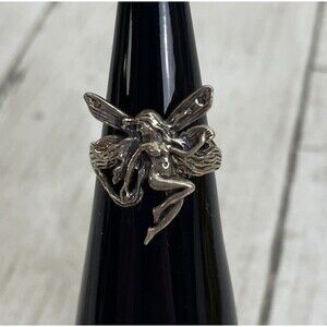 Dainty Solid 925 Sterling Silver Nude Pixie Fairy Wings Ring Sz 6